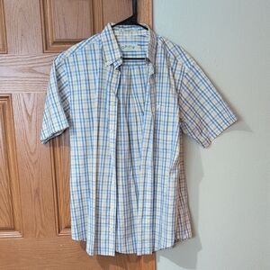 Orvis Men's Blue and Yellow Plaid Shirt